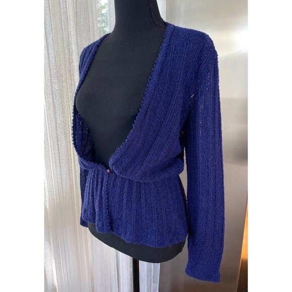 Vintage 60s cardigan, indigo blue/purple, long sleeves cardigan, elastic waist - Picture 3 of 8